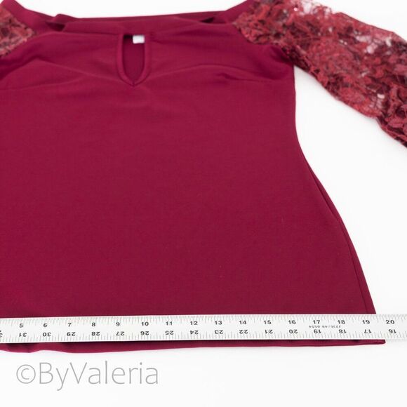 Venus Women's Burgundy Top L Balloon Sleeve Lace Sequin Holiday Christmas Glam - Picture 9 of 10